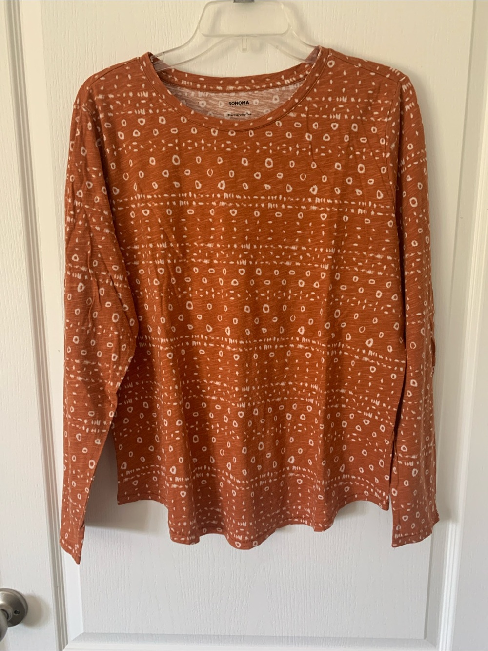 Sonoma Burnt Orange Long-Sleeve Crewneck with White Dot Print